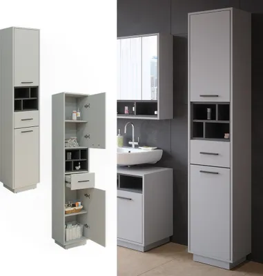 Zdjęcie produktu dla Szafka łazienkowa Vicco Beatrice Szary/antracyt 38 x 190 cm Z drzwiami, szufladami i przegródkami, Model 40166