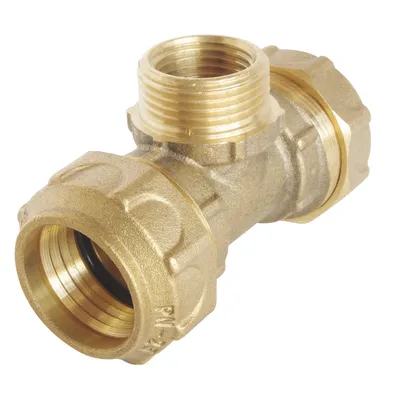 Produktbild von SOMATHERM FOR YOU – Messing-T-Stück mit Außengewinde – Optimale Zuverlässigkeit für einen blitzschnellen Anschluss – PE-Rohr, Durchmesser 25 mm – M 3/4" mittig – Kostengünstig und zuverlässig – Warmwasser