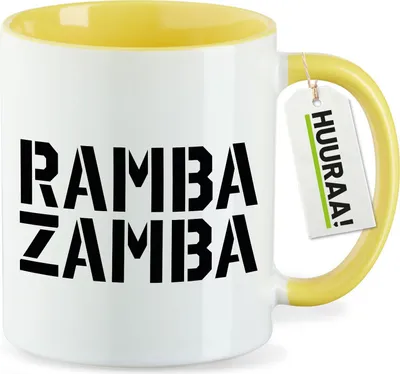 Produktbild von Huuraa Kaffeetasse Rambazamba Schriftzug 330ml Gelb Keramik Kaffeebecher Geschenkidee