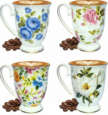 Productafbeelding van Porseleinen mok op poot 360ml 4 pcs gouden elegant cadeau voor vrouwen