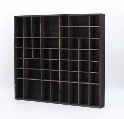 Zdjęcie produktu dla Woodweaver | Drewniana półka ekspozycyjna czarna – 51 przegródek (52×46×5 cm) | Przechowywanie | Kolekcjonowanie | Porządkowanie | Dekorowanie | DIY