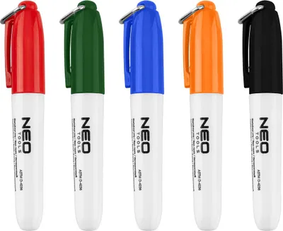 Produktbild von NEO TOOLS Mini Permanent Marker Set – 5 Farben – Rundspitze, Wasserfest & Schnelltrocknend