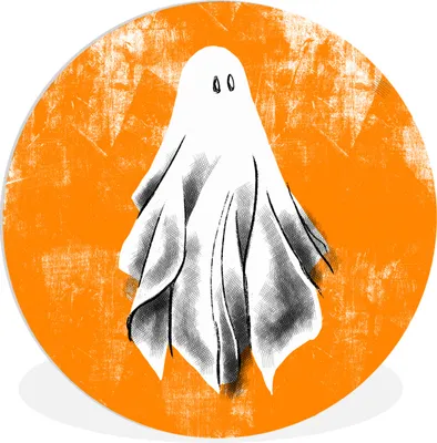 Produktbild von MuchoWow® Rundes Wandbild - Runde Bilder Halloween Illustration Geist auf abgenutzten Hintergrund Ø 30 cm Kreis Wanddekoration Kunststoff - Wandkreis - Wandschmuck - Schlafzimmer - Bilder - Der Kreis - Kunst für die Wohnung - Plastik - Kunstdruck - Wandbild