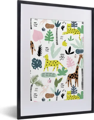 Produktbild von MuchoWow® MuchoWow® Gerahmtes Poster Dschungel - Muster - Früchte - Tiere 30x40 cm - Poster mit zchwarzem Bilderrahmen - Wandposter Schlafzimmer