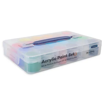 Produktbild von Mont Marte Acrylfarben Set 24 Farben à 20 ml im Koffer – Hochdeckend & Cremig, Künstler Malset für Leinwand, Holz & Papier,Anfänger & Fortgeschrittene