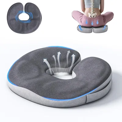 Produktbild von Sitzkissen in Donutform aus Memory-Schaum, orthopädisches Steißbeinkissen zur Schmerzlinderung bei Hämorrhoiden, Ischias, Schwangerschaft, Wochenbett, Druckgeschwüren und postoperativer Genesung (grau)