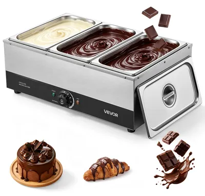 Produktbild von VEVOR Schokoladenschmelzmaschine 3 Abnehmbare Behälter Edelstahl 1,2 kW, für Bäckereien, Konditoreien und Restaurants, mit Temperaturregelung 30–85 ℃, Trockenlaufschutz, Schokoladentempiermaschine