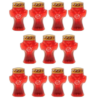 Produktbild von 11er Set Grabkerze Kreuz Grablicht Rot Friedhofskerzen Grabbrenner Kreuzkerze Grableuchte Trauerlicht Gedenkkerze Grablichtkerze Grabdekoration
