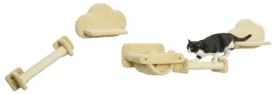 Productafbeelding van PawHut Katten Klimrek - Set met 2 krabpalen, 2 plateaus en een hangmat bekleed met pluche, kleur beige