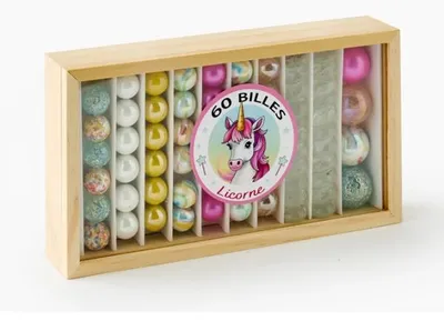 Image de Coffret en bois de 60 billes licorne - kim play - jeu de recreation, adresse