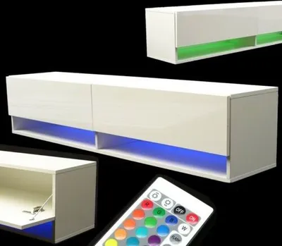 Obrázek produktu pro Nízká skříňka na TV s LED 140 lesklá nástěnná skříňka na TV bílá 57044