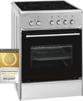 Produktbild von Exquisit ECM 6-4 BZ Inox Elektro-Standherd | Glaskeramik | Bräter-/ Zweikreiszone | Ober-/ Unterhitze, Grill | Umluft | Inox