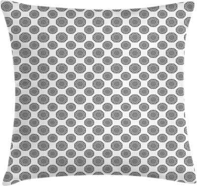 Zdjęcie produktu dla ABAKUHAUS Poszewka na poduszkę Mandala, powtarzalny etniczny orientalny wzór i abstrakcyjny kwiatowy nadruk, 50 x 50 cm, biały i ciemnoszary
