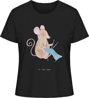 Produktbild von Mr. & Mrs. Panda Damen T-Shirt Maus Stricken Größe XL - Schwarz - Geschenk, Kurzarm, Shirt, DIY, Kurzarmshirt, Basic