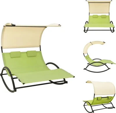 Produktbild von vidaXL Doppel-Sonnenliege mit Sonnendach Textilene Grün und Creme - Sonnenliegen