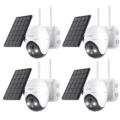 Image de 4 pièces ieGeek 5MP caméra de surveillance extérieure batterie solaire 2K PTZ WLAN caméra de surveillance extérieure avec panneau solaire PIR détecteur de mouvement 2,4GHz WiFi avec Alexa