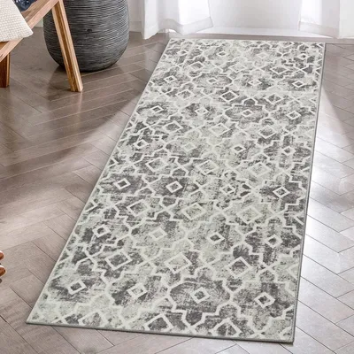 Produktbild von Marokkanischer Geometrischer Läufer 60 x 130 cm, Waschbar und Rutschfest, Grau