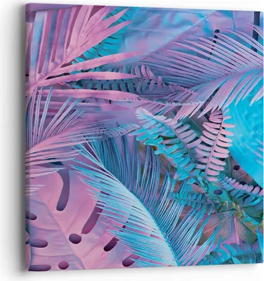Produktbild von Bild auf Leinwand - Leinwandbild - Einteilig - Blätter Rosa Blau - 40x40cm - Wand Bild - Wanddeko - Wandbilder - Leinwanddruck - Bilder - Wanddekoration - Leinwand bilder - Wandbild - AC40x40-4401