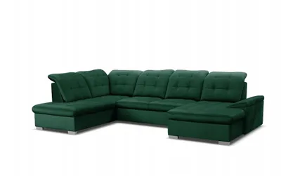 Produktbild von DOMO-HOME Ecksofa mit Schlaffunktion NICOLE – Modernes Ecksofa 345x230cm | Regulierbaren Kopfstützen | Boxspring-Funktion und Stauraum | Ideal für Wohnzimmer | Farbe  grün | Rechts