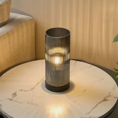 Produktbild von Moderne Tischlampe zylindrisch aus Rauchglas - Liantha