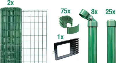 Zdjęcie produktu dla Alberts 668990 Fix-Clip Pro jako kompletny zestaw ogrodzeniowy, do osadzania w betonie, zielony, wysokość 153 cm, długość 50 m