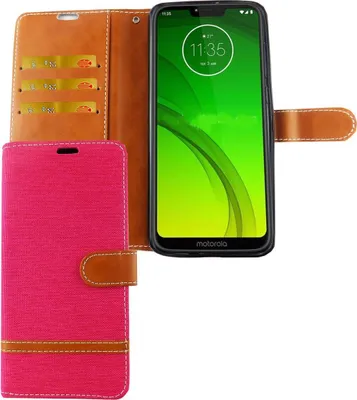 Produktbild von Motorola Moto G7 Handy Hülle Schutz-Tasche Case Cover Kartenfach Etui Wallet Pink