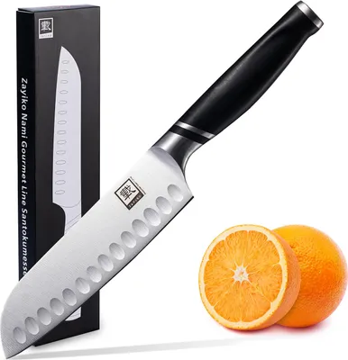 Produktbild von Zayiko Santokumesser 17,00 cm Klinge I Scharfes Küchenmesser und Profi Kochmesser aus deutschem Stahl mit ABS Griff und Geschenkbox Serie Zayiko NAMI