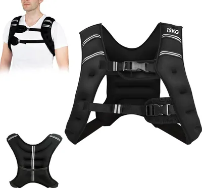 Produktbild von KOMFOTTEU Gewichtsweste 15 kg, Trainingsweste aus Neopren verstellbar, Fitnessweste Laufweste mit reflektierenden Streifen, Weighted Vest