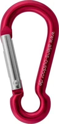 Roter Mini Schnapper 6 cm aus Aluminium von Aliens; geeignet für Klettern und Materialbefestigung.
