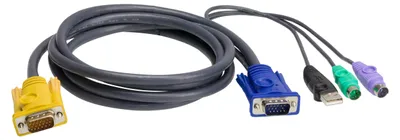 Produktbild von ATEN PS/2-USB-KVM-Kabel, 1,8 m, 1,8 m, PS/2, PS/2, VGA, Schwarz, HDB-15, 2 x PS/2, USB A
