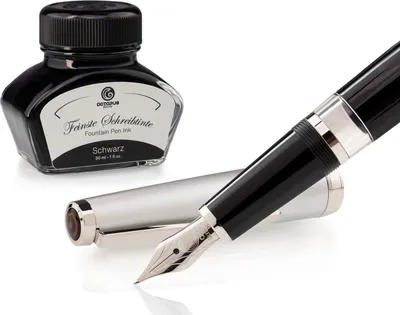 Obrázek produktu pro Sada plnicích per Cleo Skribent Classic Metal Black, plnicí pero s pístem a 30 ml černého inkoustu