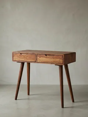 Produktbild von Konsolentisch WL5.577 90x76x36cm Sheesham Massivholz mit Schubladen, Design Holz Anrichte Konsole Massiv, Kleiner Landhaus Schreibtisch Flurtisch, Schminktisch Ablagetisch Natur