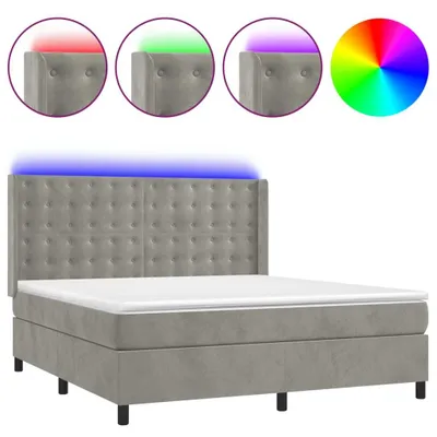 Immagine prodotto di vidaXL Letto a molle con materasso e LED grigio chiaro 160x200 cm in velluto