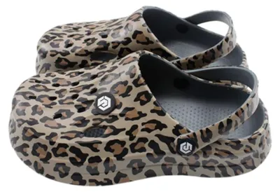 Produktbild von Damen Clogs Leo » günstige Damenschuhe » Clogs mit Leoparden-Muster » Sommer & Frühling Garten Schuhe mit Riemen und Cut-Outs: Grau / 38-39 Farbe: Grau Schuhgröße: 38-39