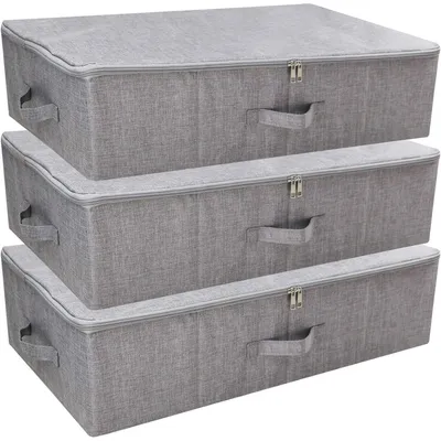 Produktbild von Unterbett-Aufbewahrungsbehälter faltbar staubdicht 3 Stück Dunkelgrau 70x40x18 cm
