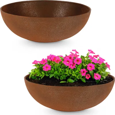 Produktbild von Runde bauchige 30 cm Pflanzschale für draussen, rost-optik braun