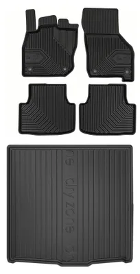 Image de Tapis en caoutchouc + bac de coffre pour Volkswagen Golf VIII 2019- (break, plancher bas) – 5 pièces, noirs, sur mesure