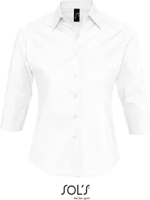Produktbild von SOL'S Damen Bluse 3/4 Arm Rundhals Shirt Stretch Sommer Oberteil Hemd, Größe:XL, Farbe:Weiß
