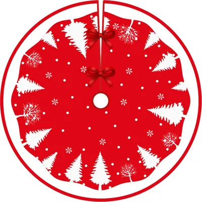 Produktbild von Weihnachtsbaumdecke 90 Cm, Runde Weihnachtsbaumrock Rot, Mit Weihnachtsbaum-Muster Für Baumstammabdeckung