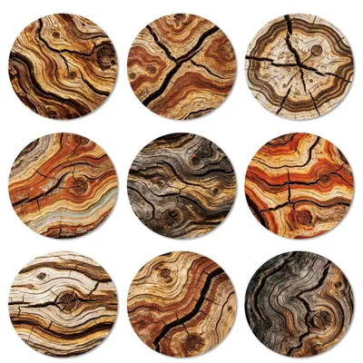 Holz-Untersetzer, 9 Stück, 10 cm, rund, Holzmaserung
