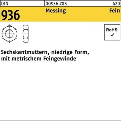 Produktbild von Reyher  Sechskantmuttern DIN 936 Messing M 10 x 1 Ms (100 Stück)