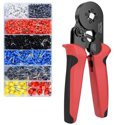 Immagine prodotto di Set di pinze per crimpare connettori a crimpare, per cavi da 0,25-10 mm², completo di 1300 connettori a crimpare