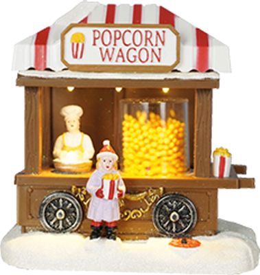 e4fun Weihnachtsdorf Popcornstand mit LED Beleuchtung,bewegenden Popcorn Batteriebetrieben