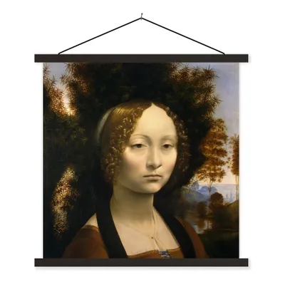 Produktbild von MuchoWow® Textilposter Ginevra de' Benci - Leonardo da Vinci 90x90 cm mit schwarzem Rahmen - Magnetisches