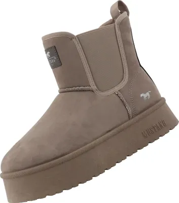 A single beige boot is shown against a white background.