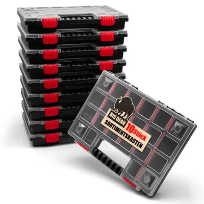 Image de Lot de 10 boîtes de rangement XL avec compartiments modulables - Fabriquées en Europe