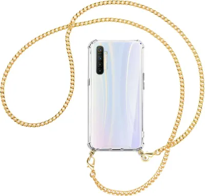 Produktbild von Handykette Backcover-Schutzhülle mit Band (Metall goldfarben) für Realme XT / XT 730G / X2 - goldfarbene Kette