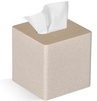 Productafbeelding van Zakdoekendoos, vierkant, Polyurethanleer, beige, 14 x 14,5 cm
