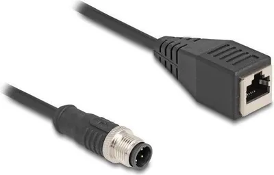 Produktbild von DELOCK M12 Kabel D-kodiert 4 Pin St. zu RJ45 Bu. PVC 0,5 m