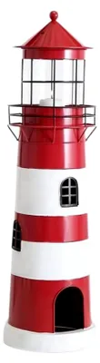 Produktbild von Leuchtturm in rot/weiß gestreift - maritimes Windlicht - in zwei Größen erhältlich - Laterne Kerzenhalter